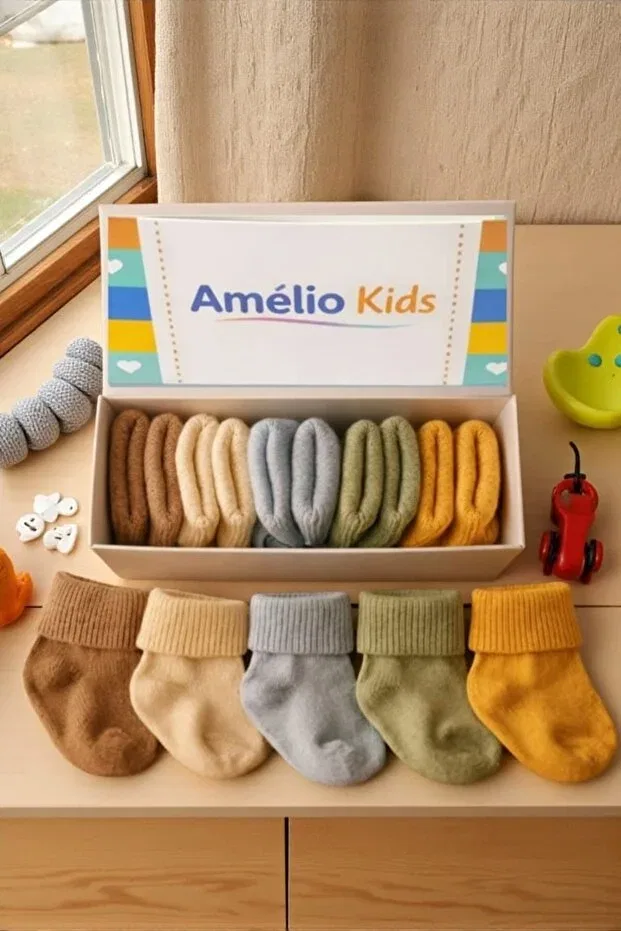 Детские носки хлопковые 5-парный набор Organic Cotton Unisex 5-Piece Boxed Premium Newborn Baby & Children's Socks Amélio Kids, Multicolor — фото 2
