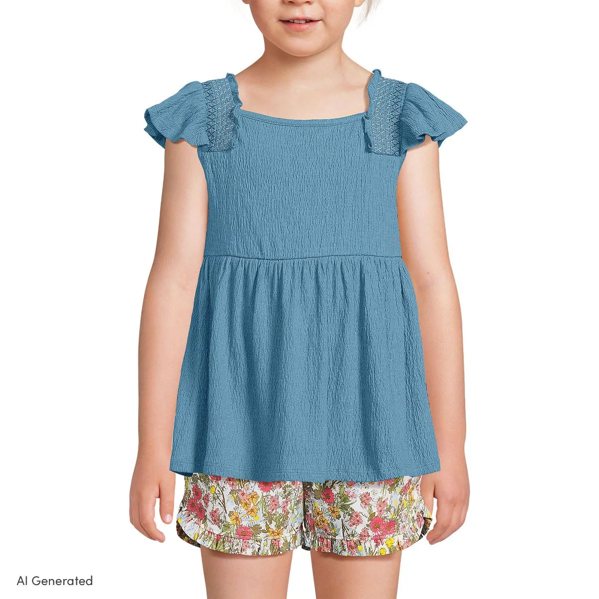 Детский топ-майка с квадратным вырезом Flutter Sleeve Lands' End, Muted Blue