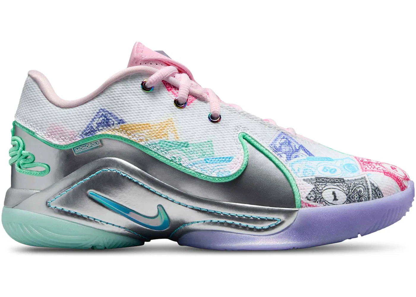 Детские кроссовки для баскетбола Nike LeBron 22, White/Baltic Blue/Vapor Green-Pink Foam/Metallic Silver