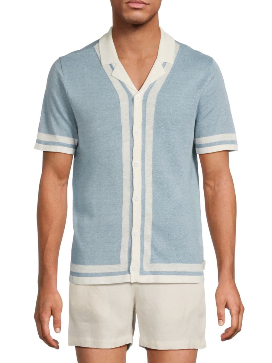 

Рубашка для кемпинга из льняного трикотажа Onia, цвет Baby Blue White