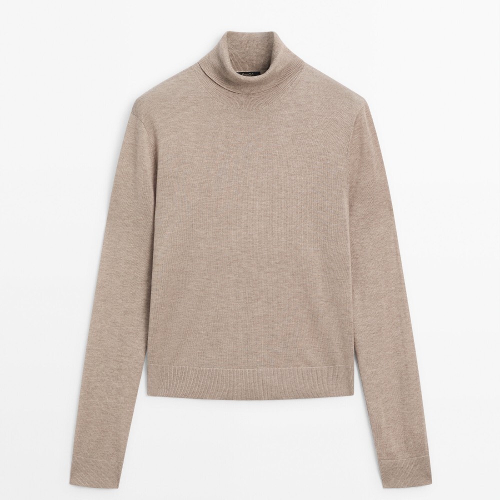 

Свитер Massimo Dutti High Neck Knit, светло-коричневый