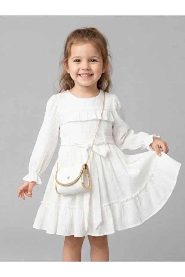 Детское платье для девочек хлопковое Cherrys Bebek, White