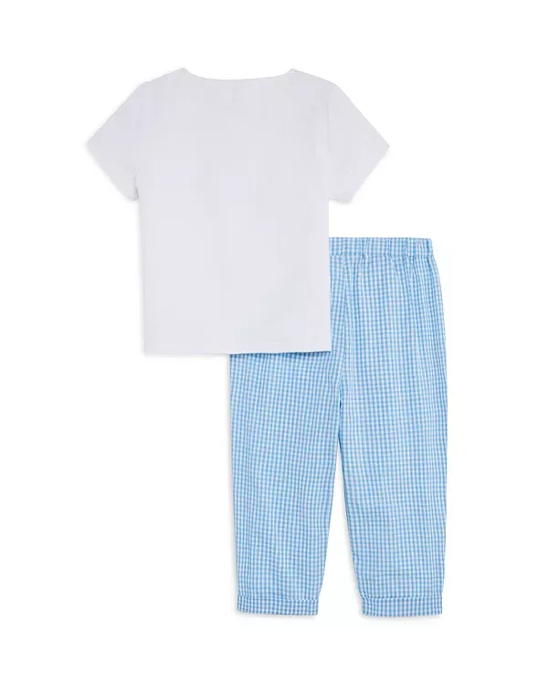 Детский комплект для мальчиков с принтом Henley Tee & Gingham Pants Set Bloomie's Baby, Blue/White — фото 2