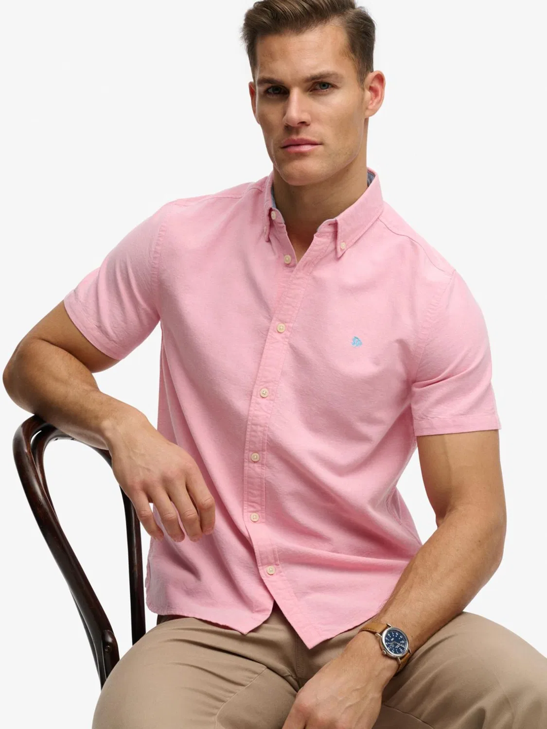 Рубашка Oxford с коротким рукавом, Preppy Superdry, Cali Coral Pink Chambray