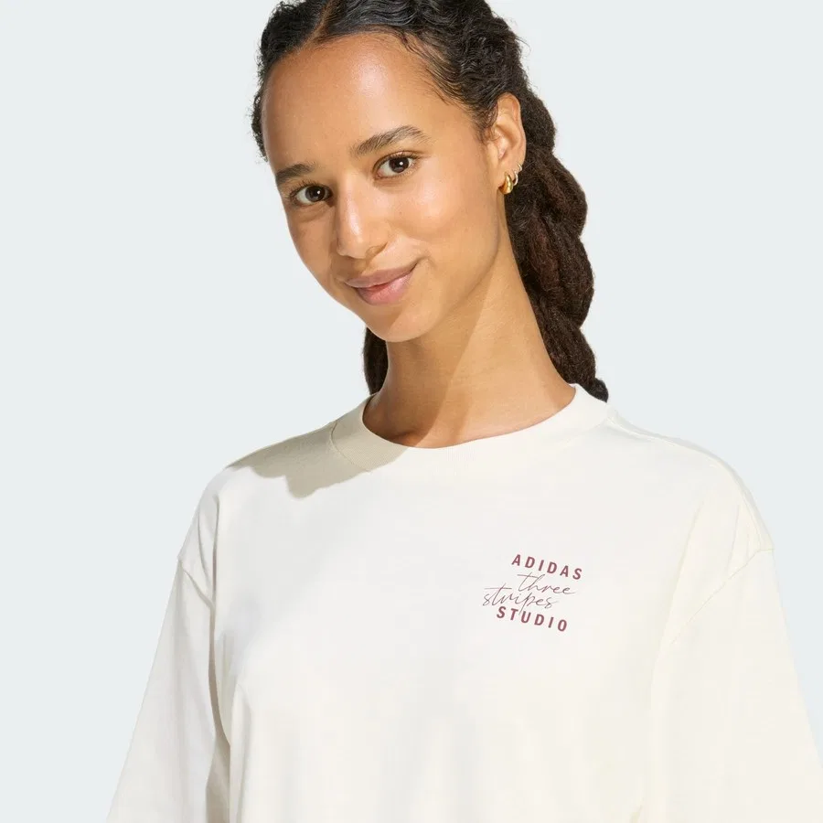 Футболка свободного кроя с принтом 3 Stripes Studio Boyfriend adidas, Белый — фото 4