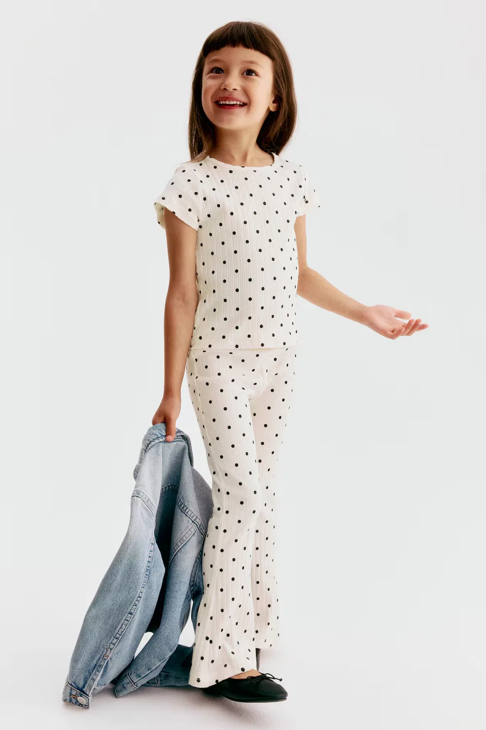 Комплект из двух предметов из ребристого хлопка H&M, Cremefarben/Polka Dots