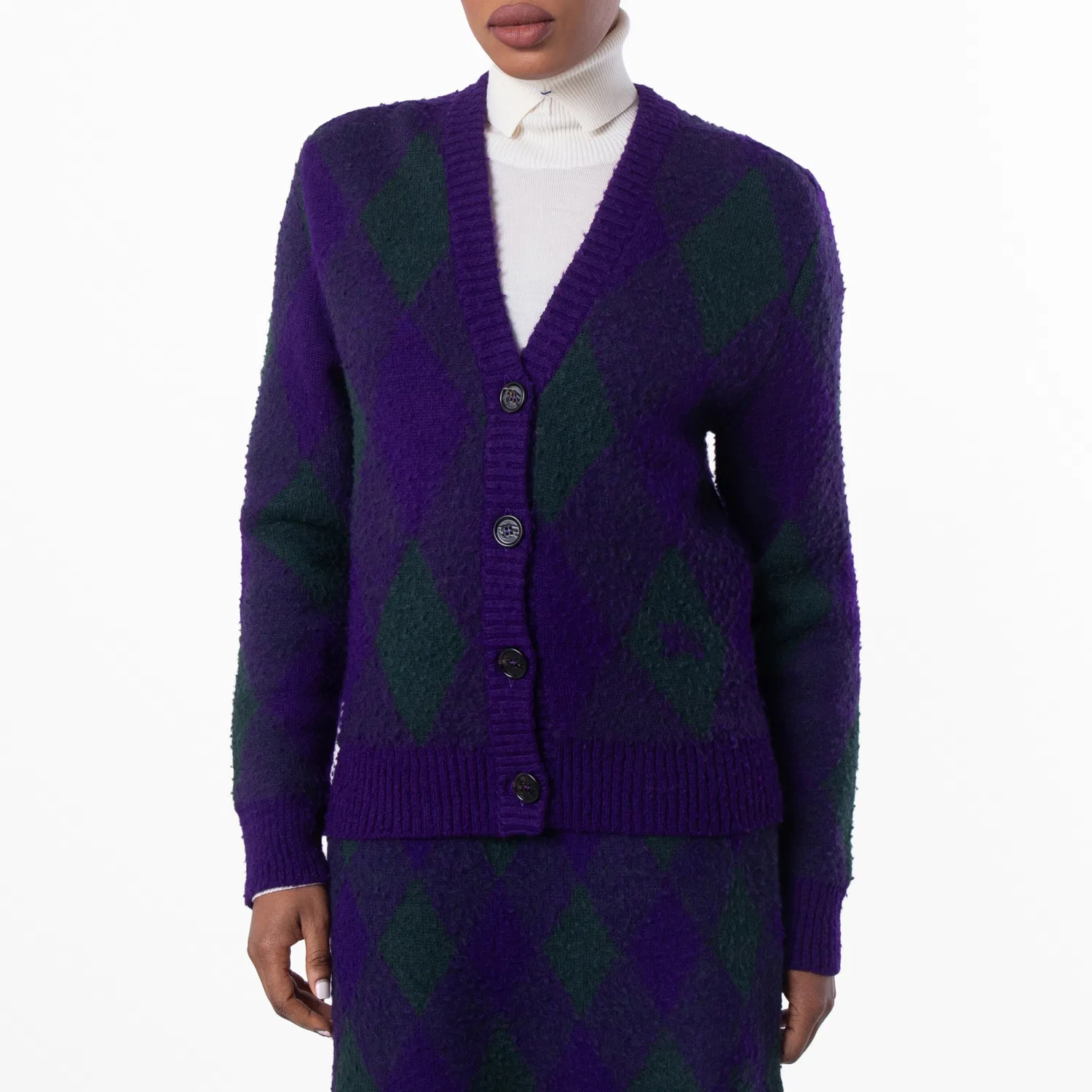 Кардиган женский шерстяной с V-образным вырезом Argyle-Intarsia-Knit Burberry, Royal Ip Pattern