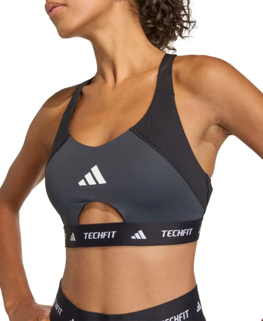 Спортивный бюстгальтер Tech Fit Color Block Medium Support Bra adidas, Black/Carbon — фото 3
