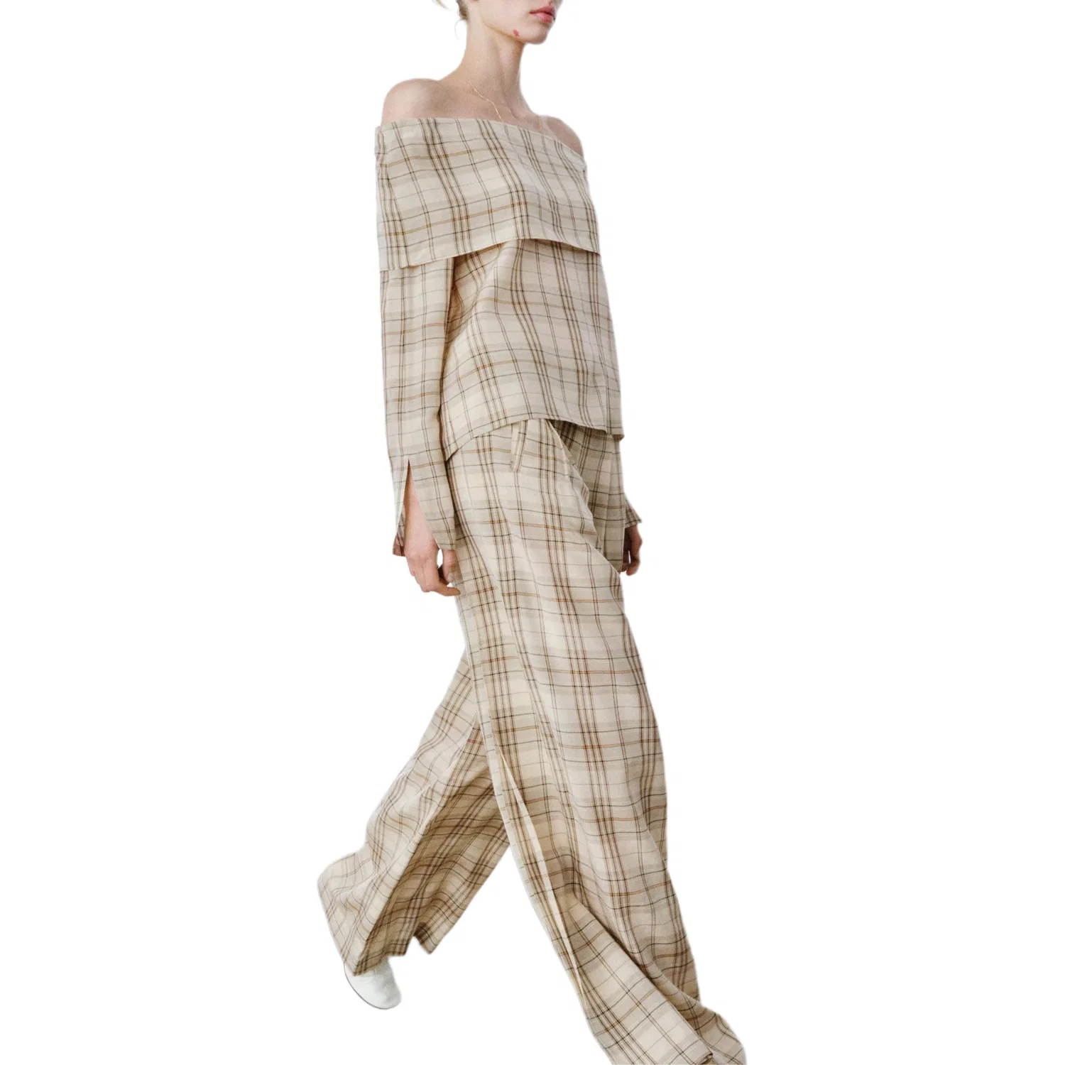 Женская футболка с лодочным вырезом Beige ZARA, Бежевый — фото 4