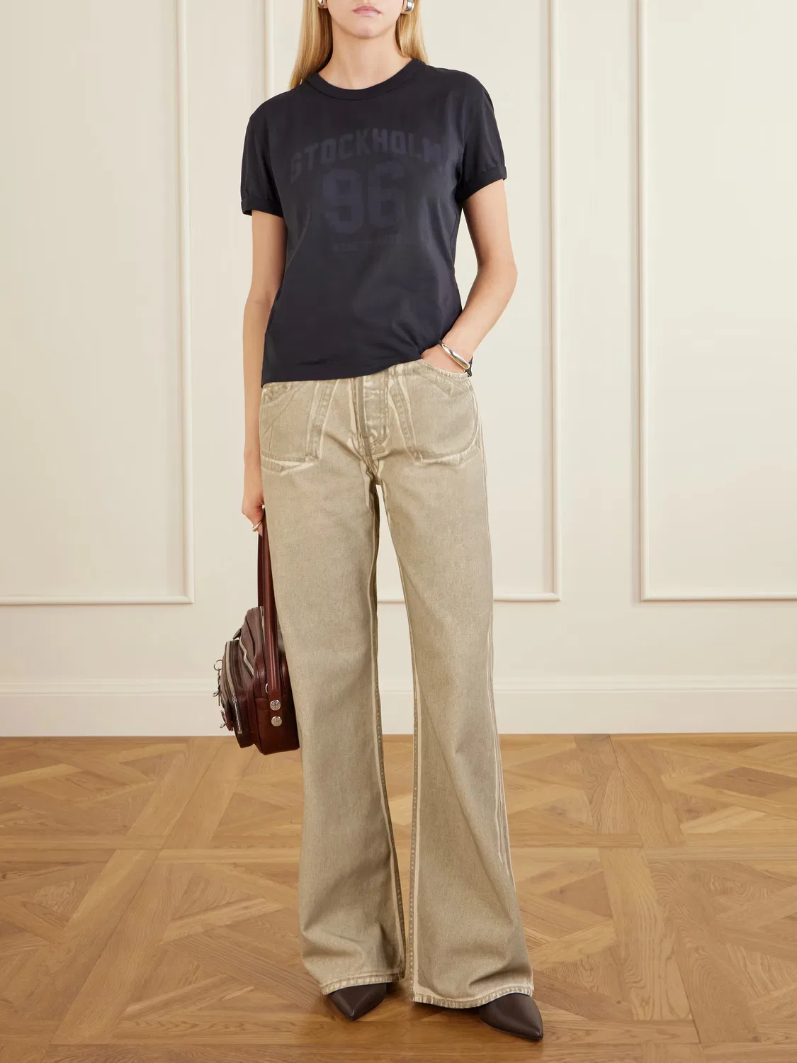 Джинсы прямого кроя со средней посадкой и принтом Acne Studios, зеленый — фото 2