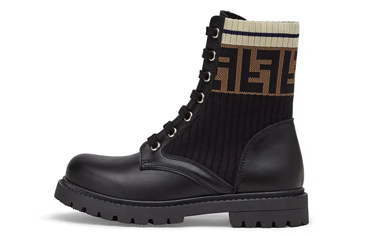 Детские кожаные ботинки для мальчиков с принтом FF FENDI, Black