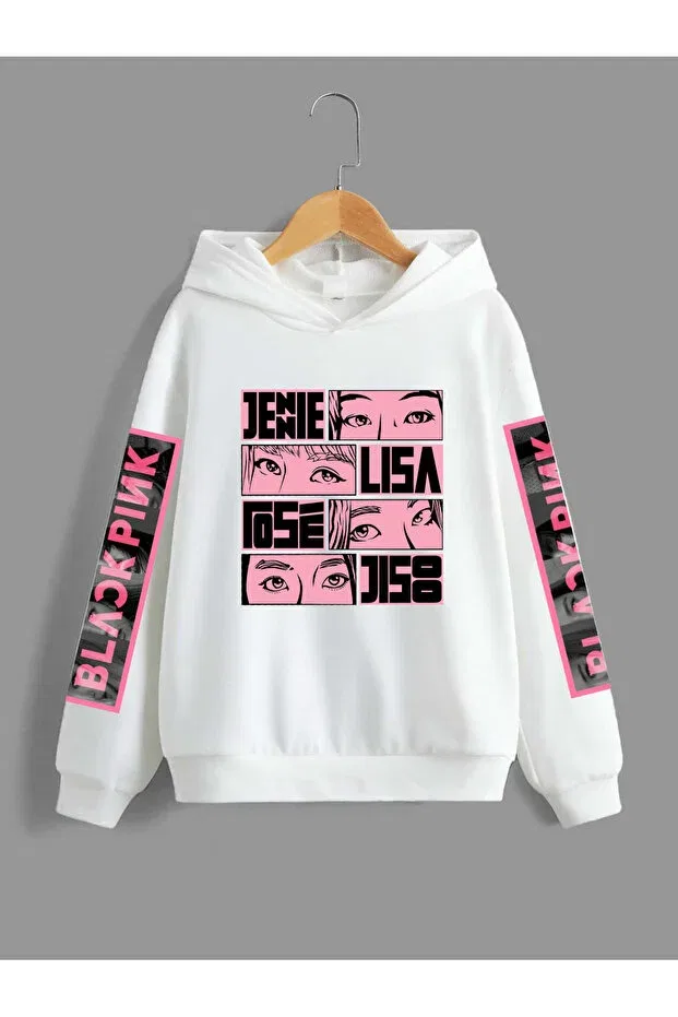 Детское худи для девочек с принтом Blackpink children's hooded hoodie model83 Galashop, White
