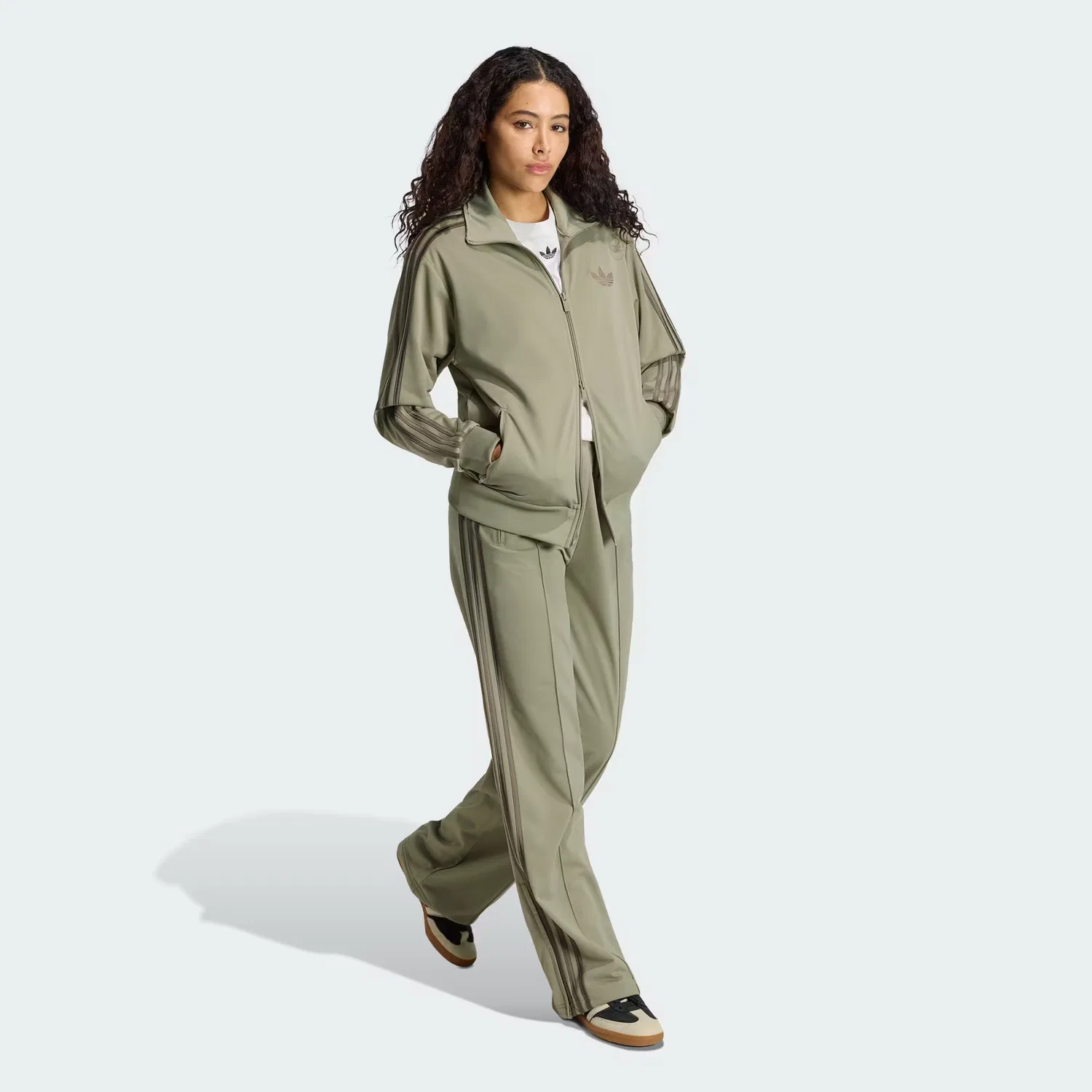 Женская олимпийка свободного кроя Firebird Track Top Loose Adidas Originals, серебристо-серый/оливковый — фото 4