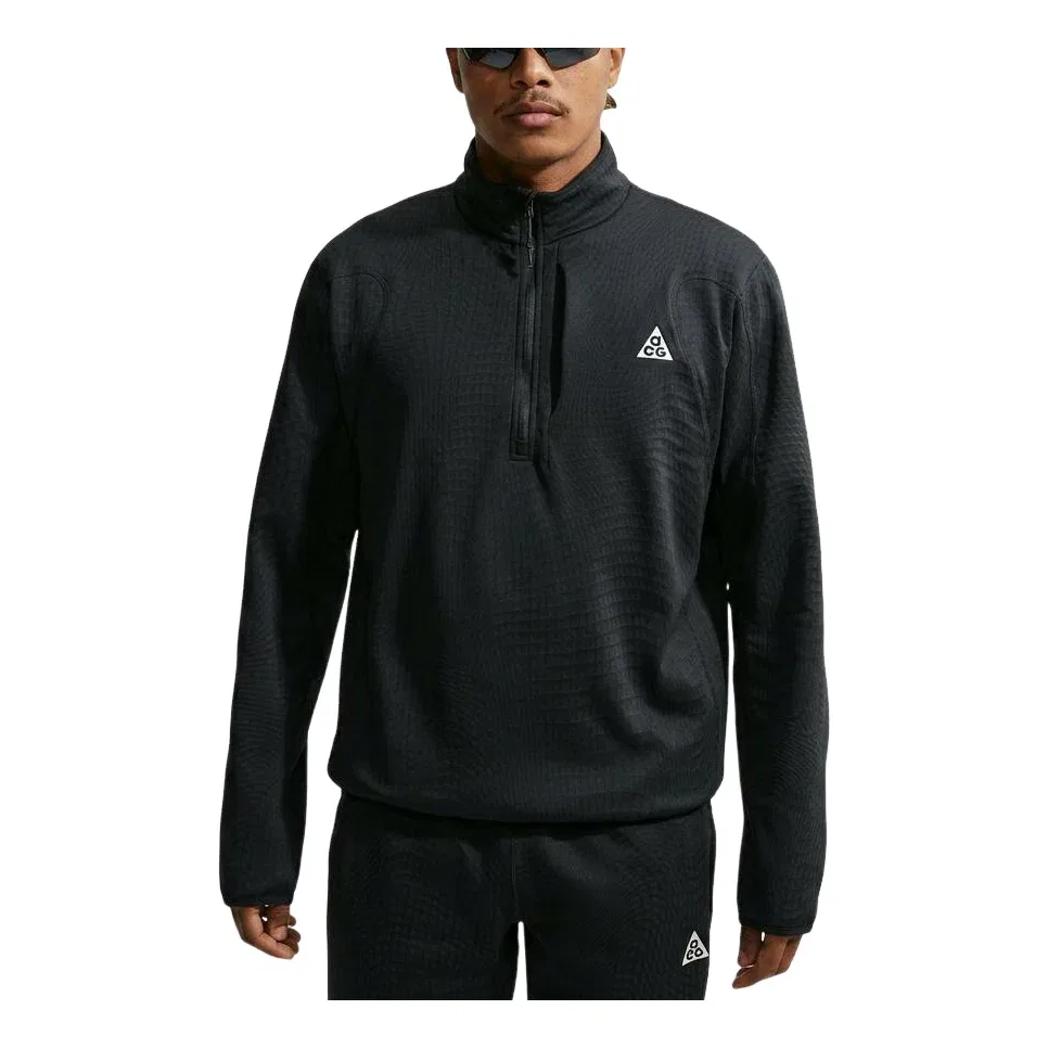 Мужская футболка с принтом Nike ACG Wolf Grid Therma-FIT 1 2-Zip, черный