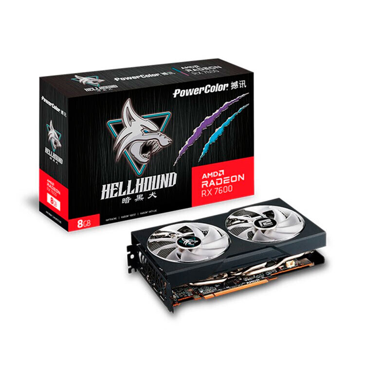 

Видеокарта PowerColor AMD Radeon RX 7600 Hellhound, RX7600 8G-L/OC, 8 ГБ, черный