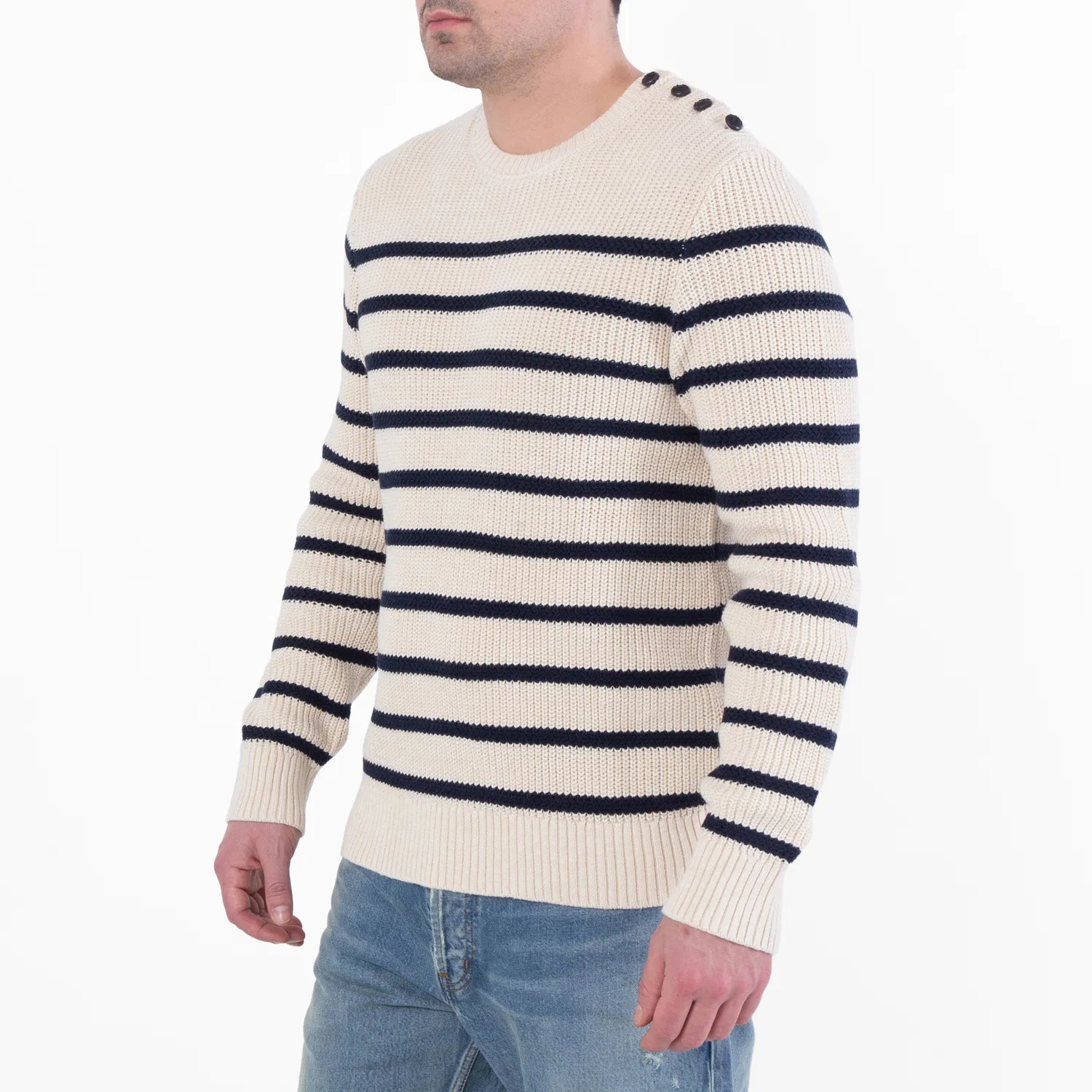Свитер с полосатым принтом Striped Cotton Linen Sweater Polo Ralph Lauren, Cream — фото 2