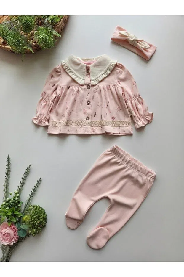 Детский комплект для новорожденных девочек хлопковый Basics Gizakids, Salmon-Cream — фото 2
