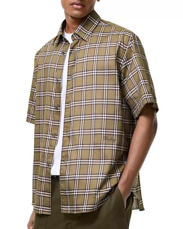 Мужская рубашка с коротким рукавом из хлопка Burberry, Finch Brown