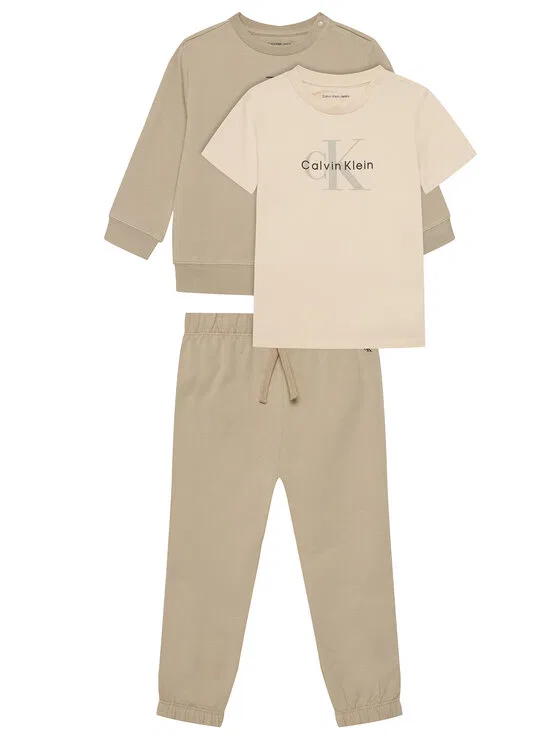 Комплект джемпера, блузки и брюк regular fit Monogram Calvin Klein Jeans, бежевый