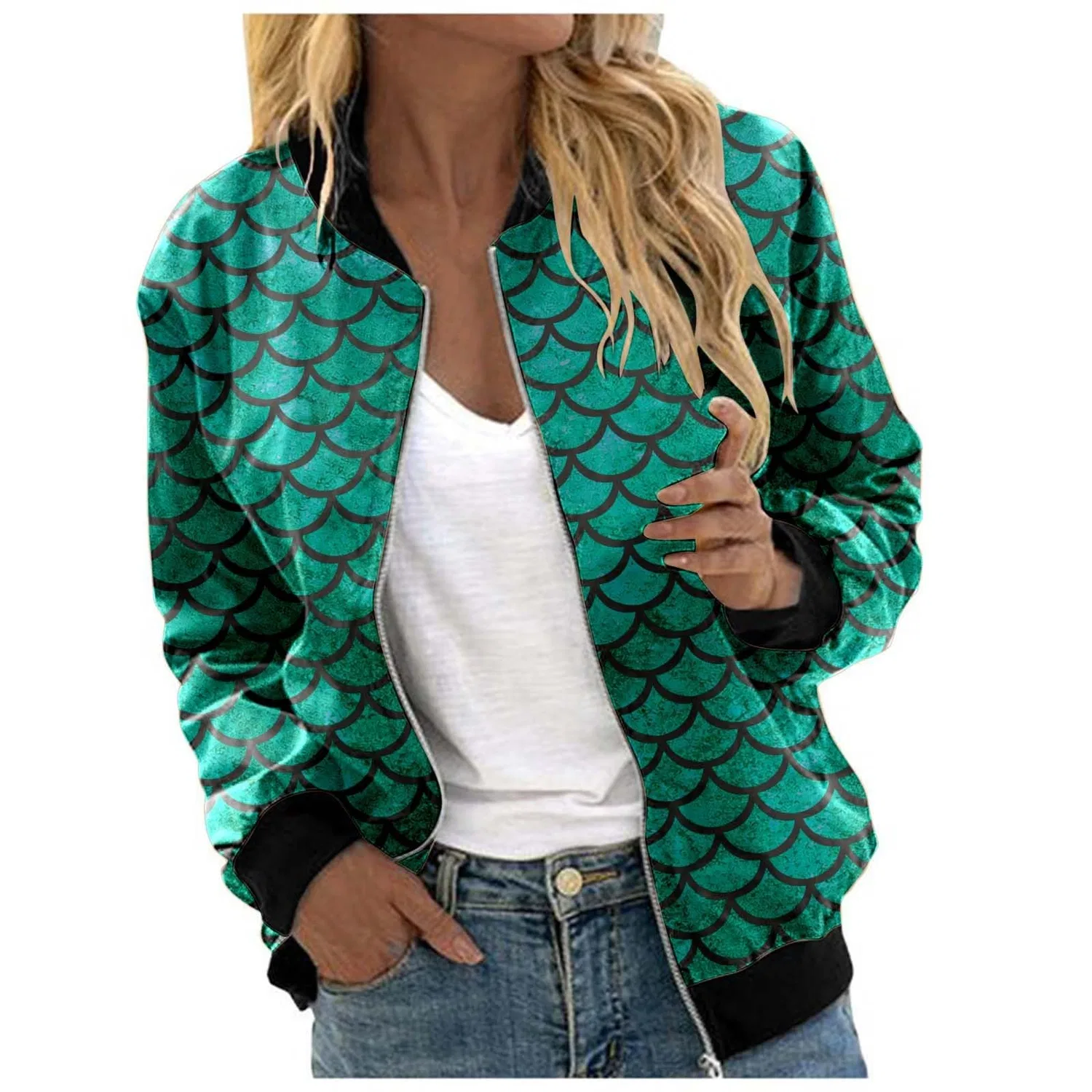 Женская куртка с принтом чешуи, модель bomber, Verde