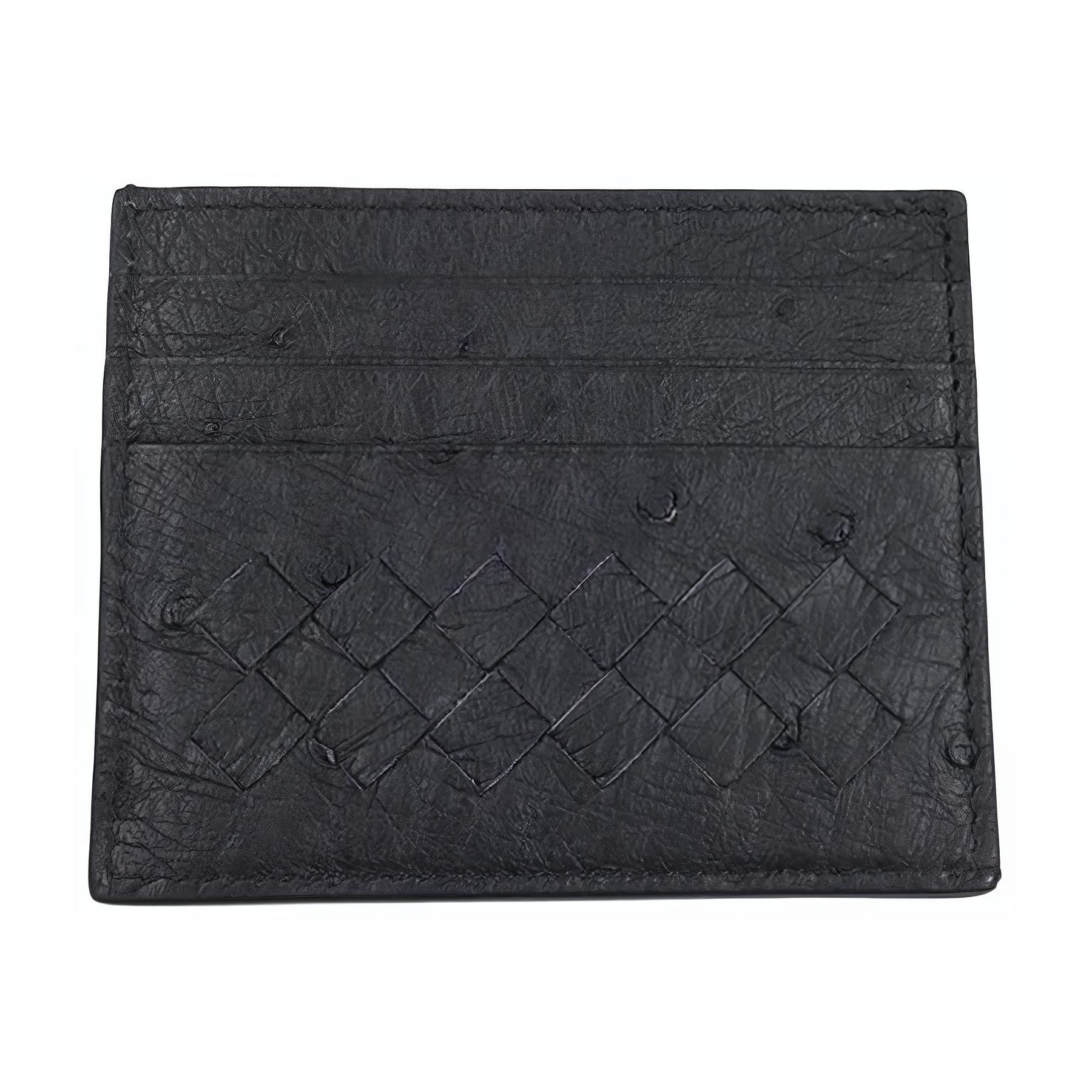 

Bottega Veneta Мужской черный держатель для карт из кожи страуса с интреччиато