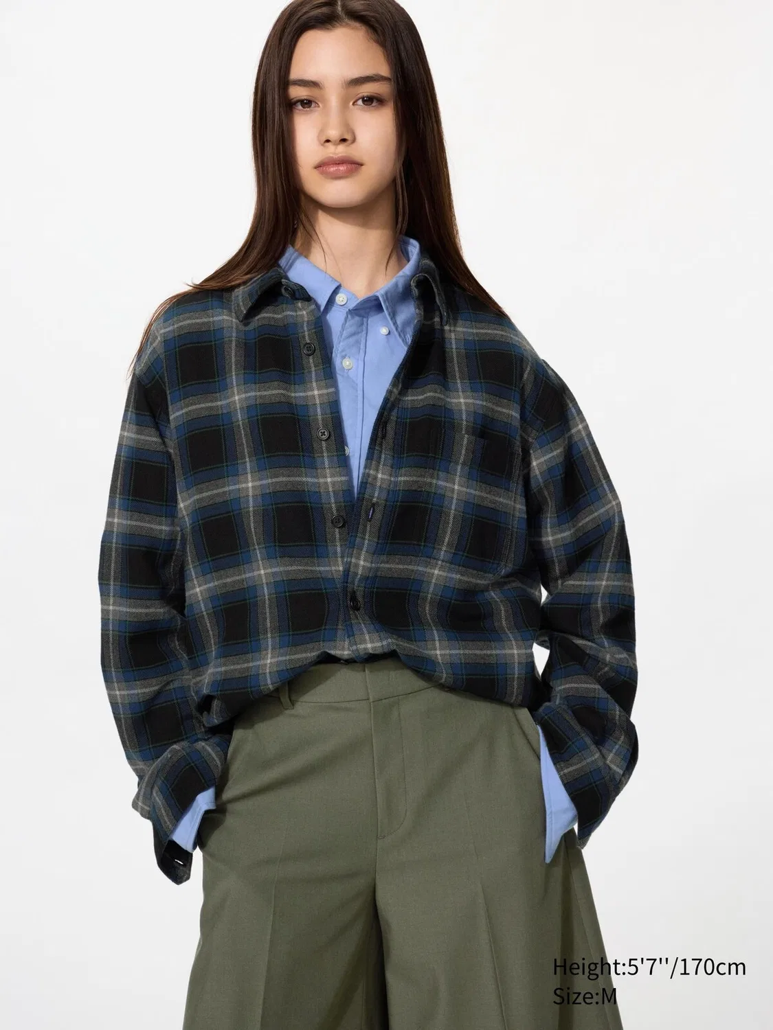 Рубашка фланелевая Uniqlo, клетчатая тартан, черный — фото 4