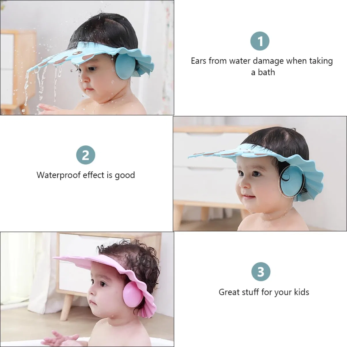 No brand Шапочка для душа EVA, 6 шт, TOYANDONA, синий и розовый — фото 3