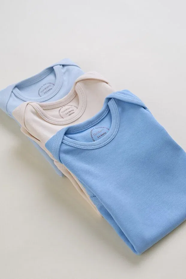 Детский комплект боди-слипов с застежкой на кнопках Bondberro, Blue / Beige / Dark Blue — фото 3