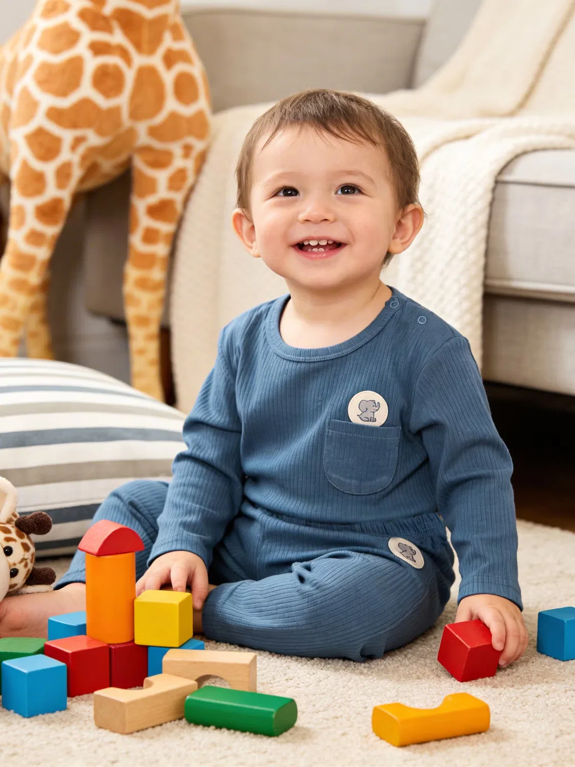 Комплект из хлопка с длинным рукавом Babies Basic, синий — фото 2