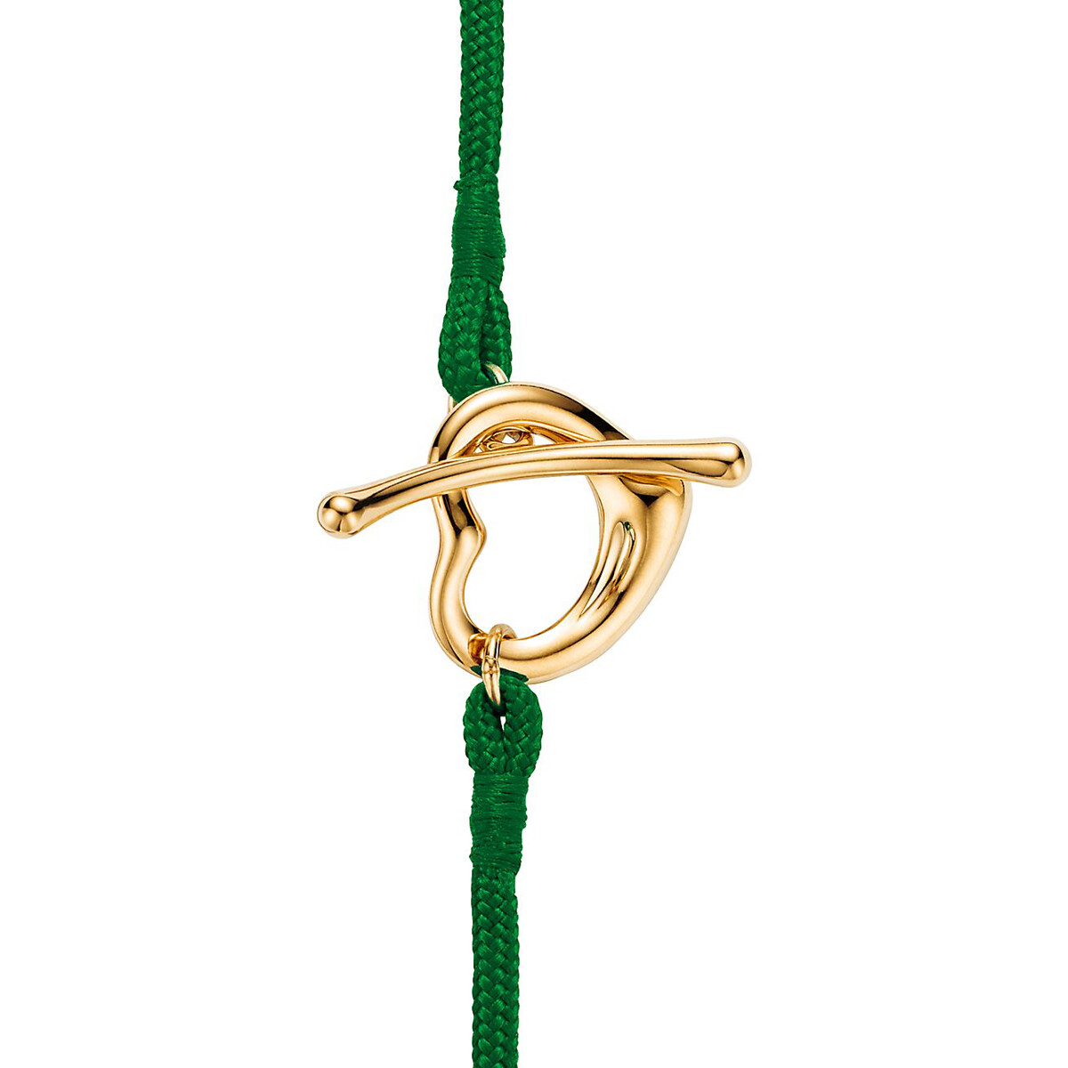Браслет Tiffany & Co. Elsa Peretti Open Heart, золото/зеленый шелк — фото 3