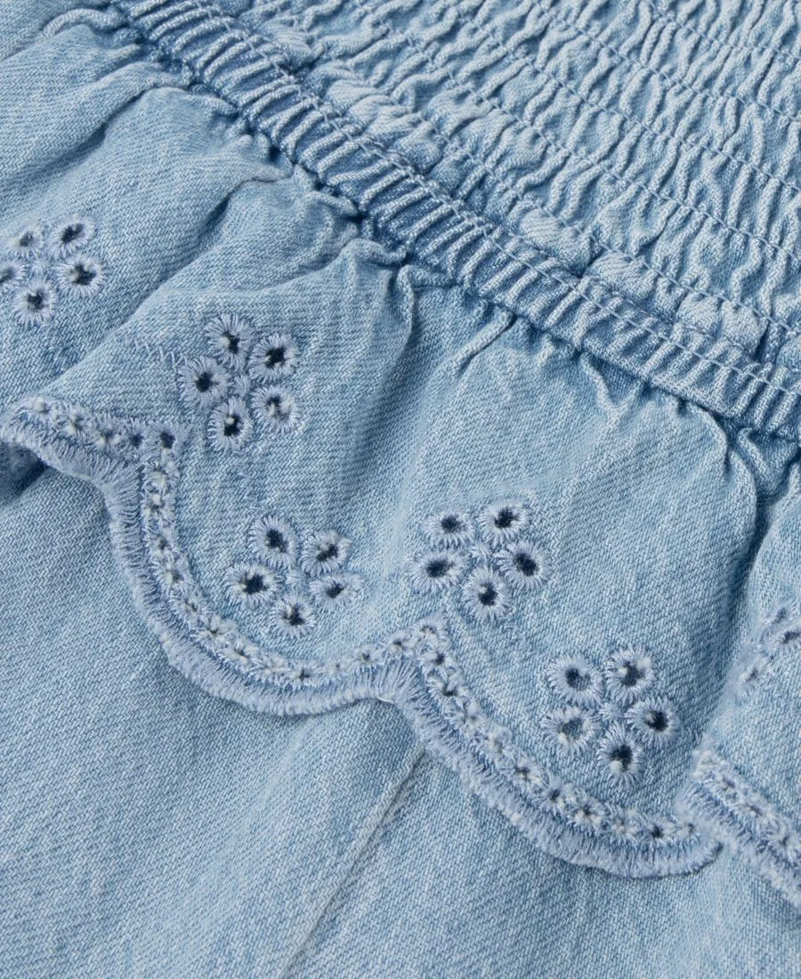 Детский джинсовый комбинезон без рукавов с воланами, модель Sleeveless Denim Jumper abercrombie kids, Light Pastel Blue — фото 4