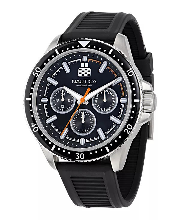 

Мужские аналоговые черные силиконовые часы, 46 мм Nautica, black