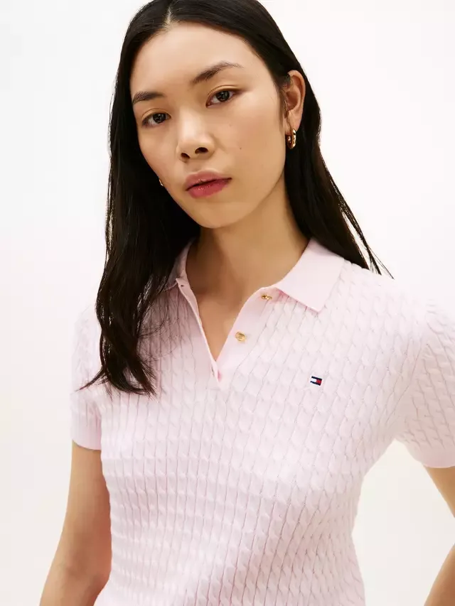 Вязаный поло-джемпер с логотипом, светло-розовый Tommy Hilfiger — фото 4