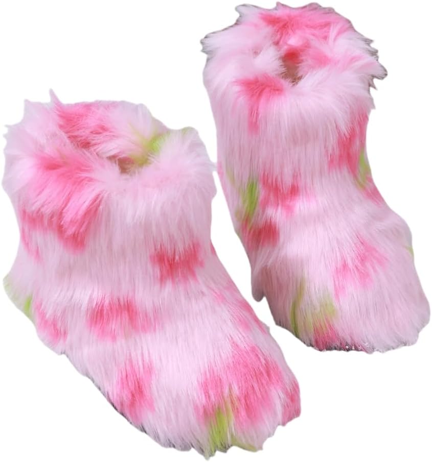 

Детские зимние теплые плюшевые сапоги из искусственного меха с пушистой опушкой, полусапожки до середины голени Canyoule, Pink