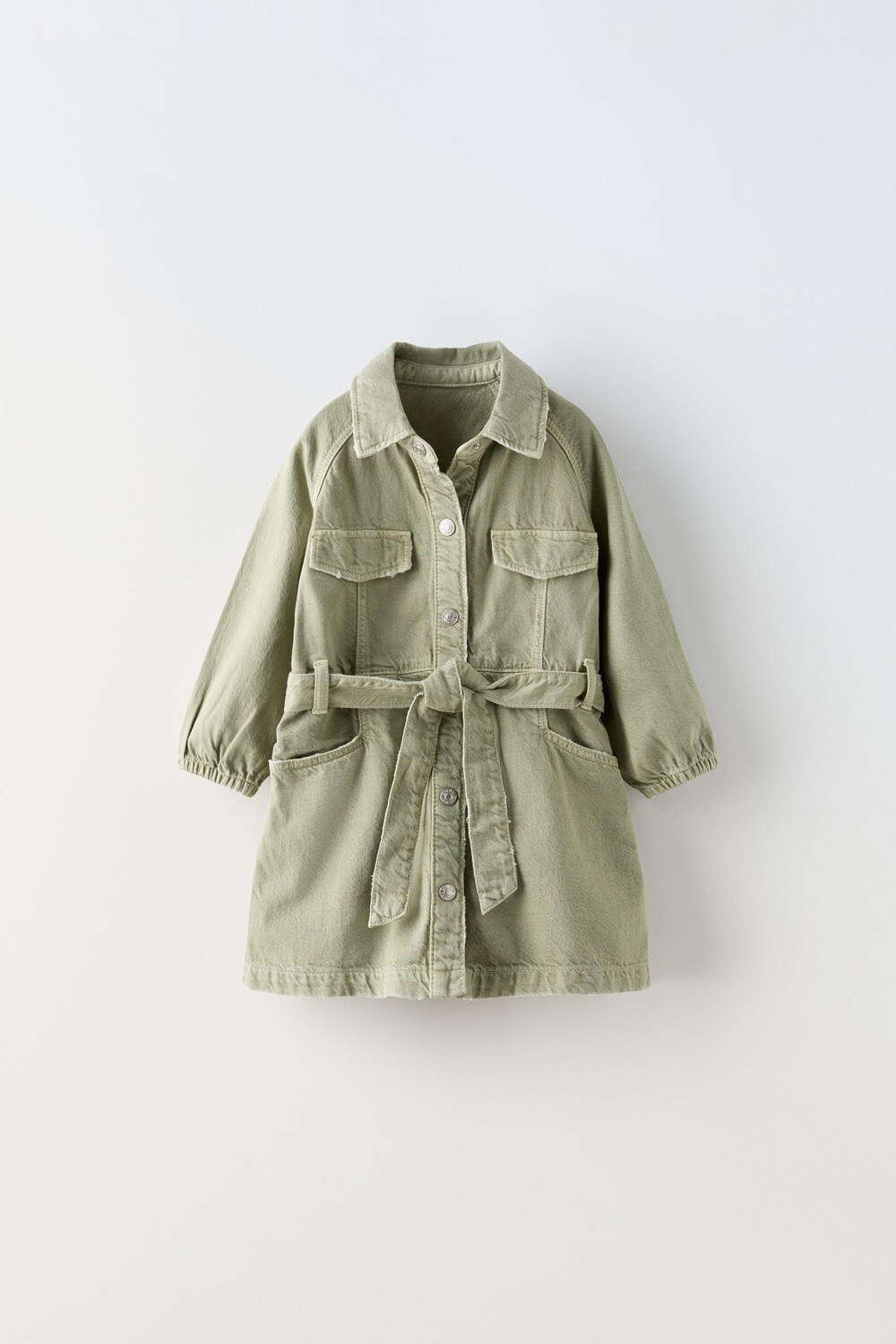 

Платье из твила с поясом ZARA, хаки