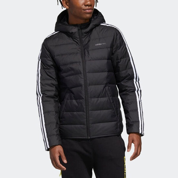 Пуховик adidas neo Windproof Stay Warm Casual hooded Zipper Down Jacket Black, черный — фото 4