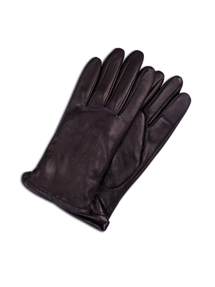 

CASH-MERE.CH Кожаные перчатки с кашемировой подкладкой и возможностью подключения к сенсорному экрану, черного цвета