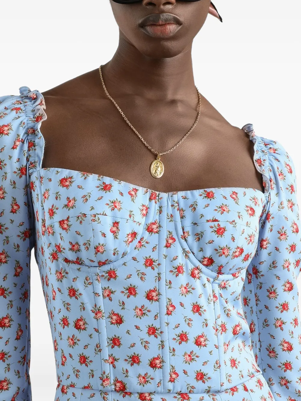 Платье с длинными рукавами и цветочным принтом DOLCE & GABBANA, синий — фото 4