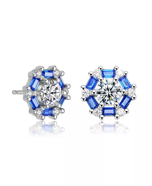 

Круглые и цветные серьги-гвоздики с кубическим цирконием огранки «багет» Rachel Glauber, blue