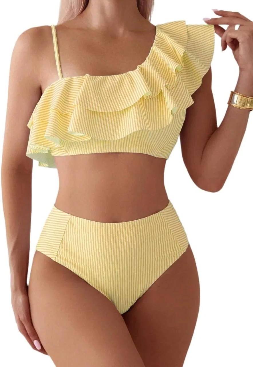 Женский бикини-сет с высокой талией и рюшами, Multicolor