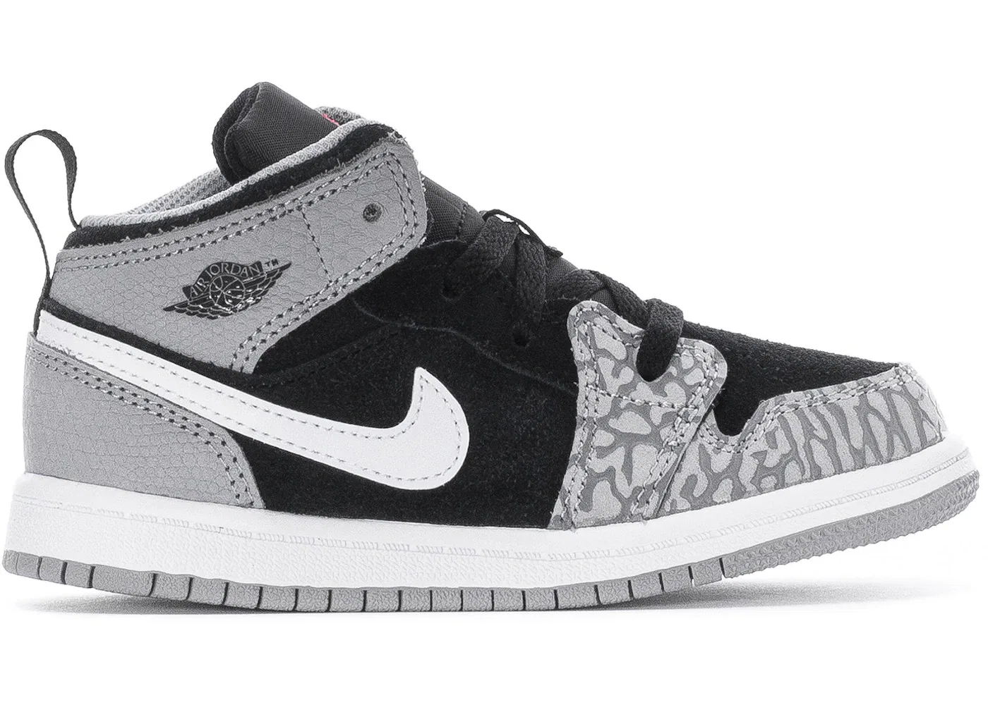 Детские кроссовки Lifestyle с принтом Jordan 1 Mid Elephant Print Jordan, Black/White/Light Smoke Grey/University Red