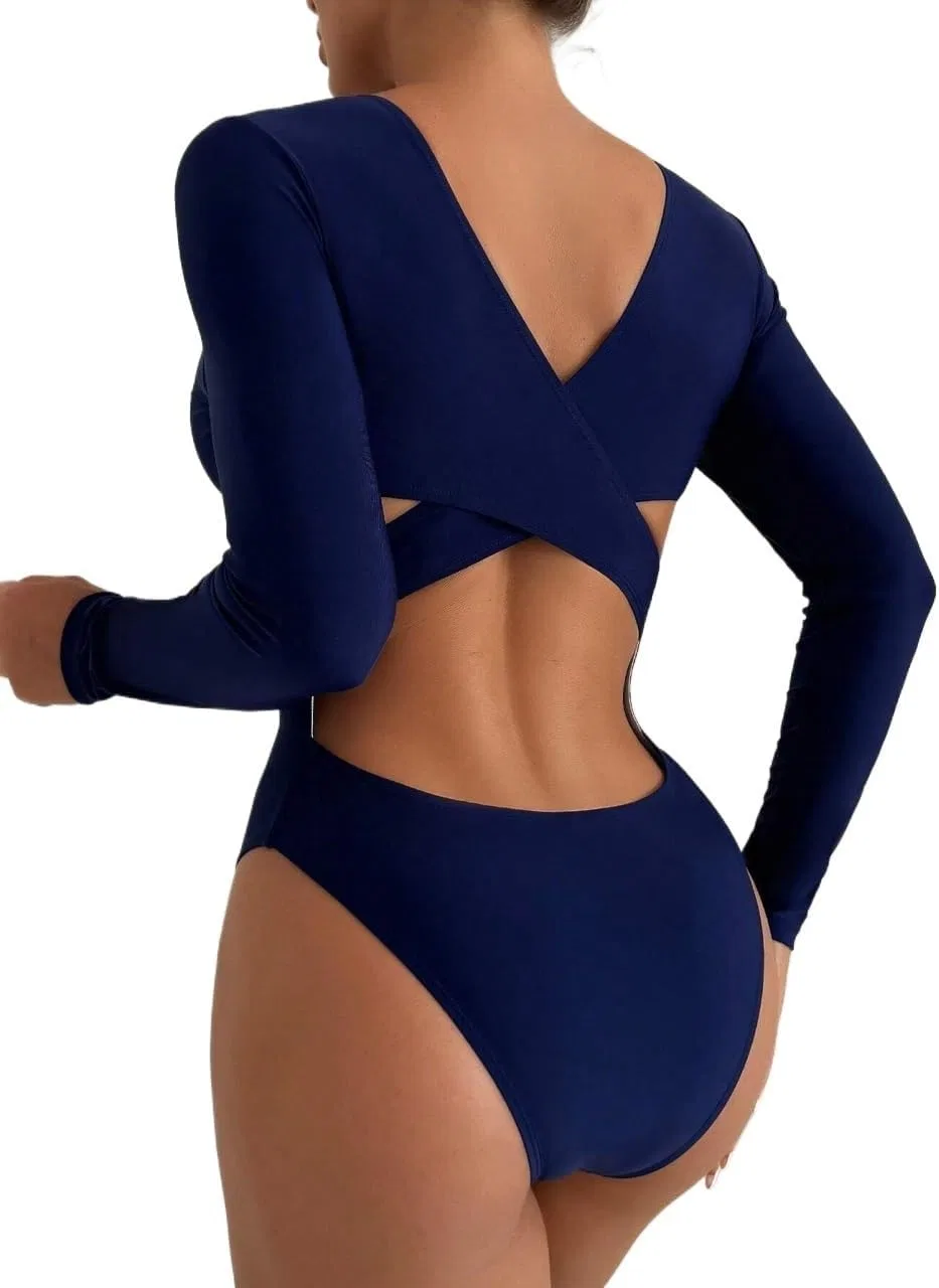 Женский закрытый купальник с длинным рукавом, Navy Blue