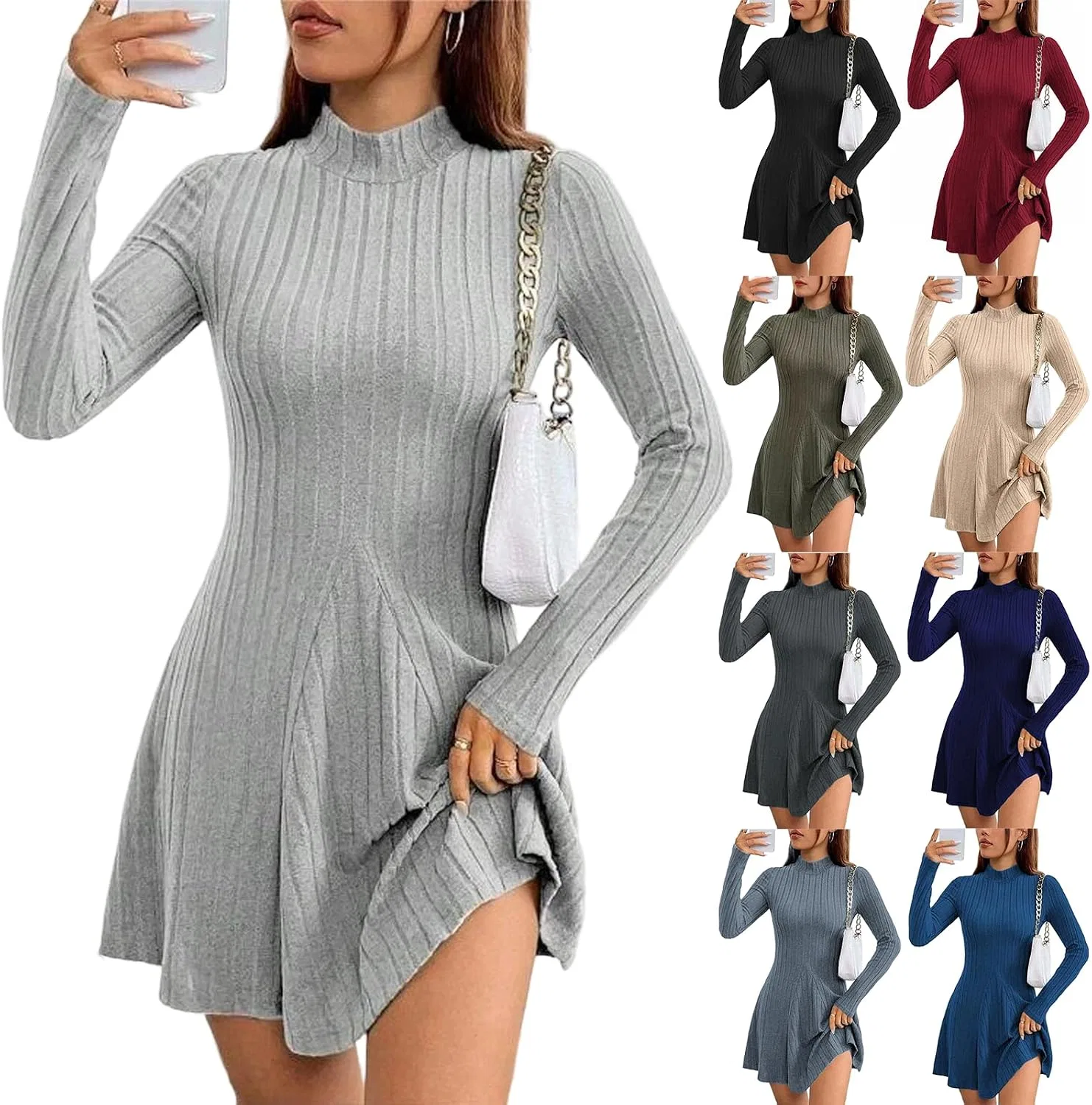 Женское платье-свитер с воротником-стойкой A-line Bodycon, Grey