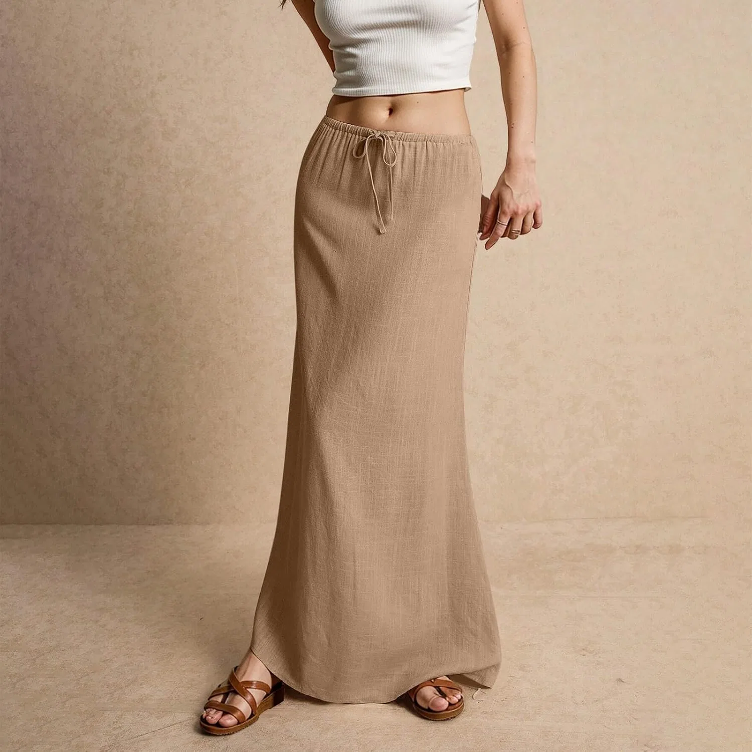 Женская юбка-макси длинная свободная Linen Cotton, Yellow — фото 3