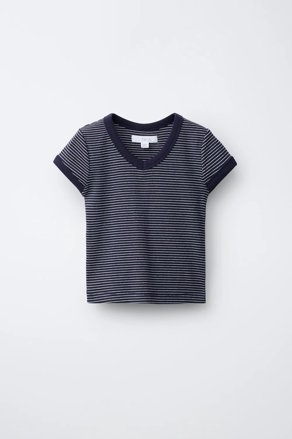 Полосатая ребристая футболка с V-образным вырезом ZARA, Stripes