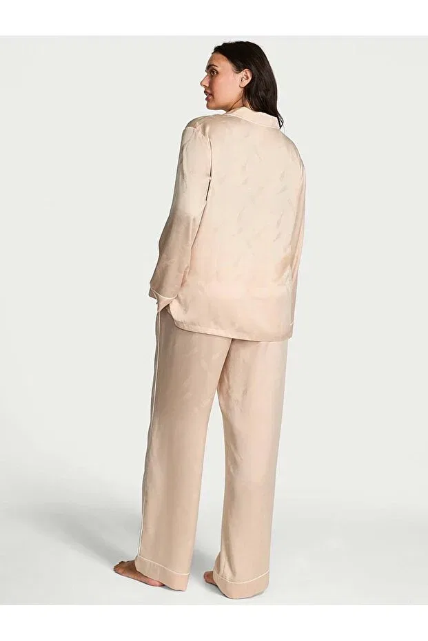Женский комплект пижамы сатиновый Glazed satin long pajama set Victoria'S Secret, Champagne — фото 2