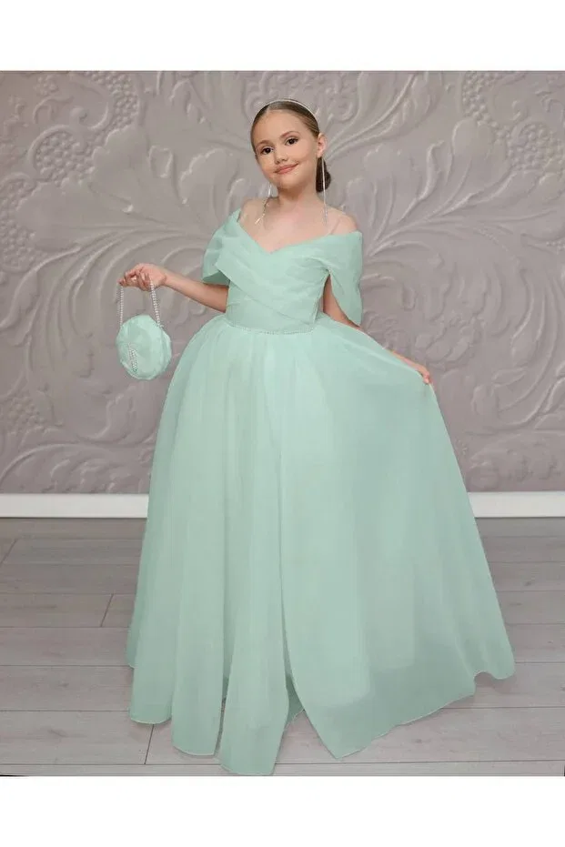 Детское платье для девочек без рукавов Graduation children's evening dress and crown bag set Sila, Green