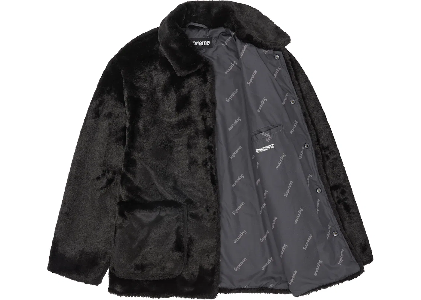 Мужское пальто с искусственным мехом Supreme 2-Tone Faux Fur Shop Coat, черный — фото 2