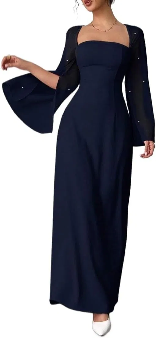 Женское макси-платье с длинным рукавом Navy Blue