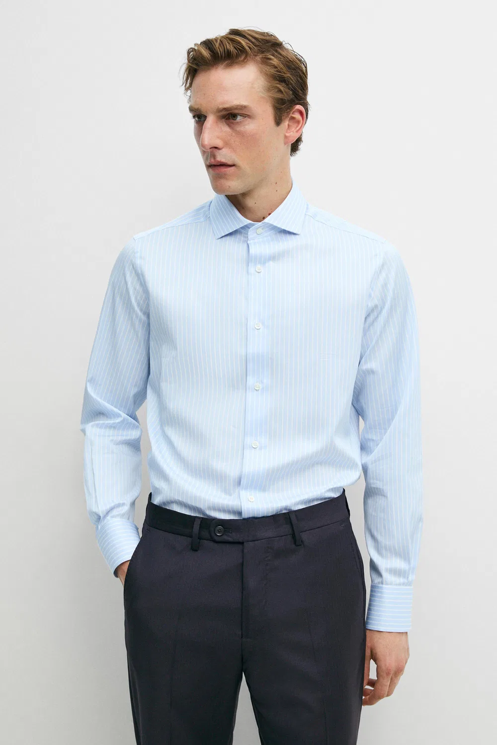 Рубашка Massimo Dutti, полосатая, небесно-голубая — фото 2